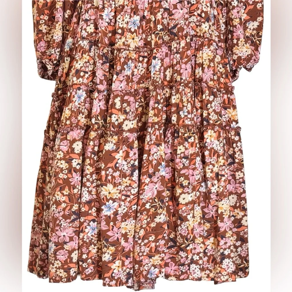 Gypsy Love Smocked Floral Puff Sleeve Mini Dress Boho Festival Style Size M - Picture 4 of 14